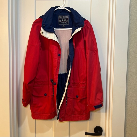 Pacific Trail Red Blue Jacket Coat Jacket Women Size Medium Full Zip Hood - Picture 4 of 13